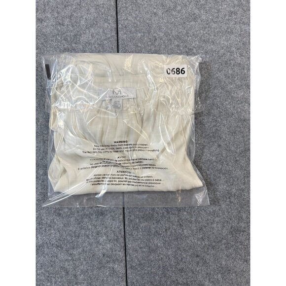 Magaschoni Blouse Top Women Medium Ivory Pleated Split Neck Long Sleeve Pullover - Picture 7 of 7